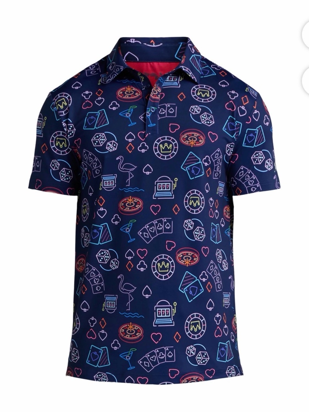 Birdie Bound Navy Casino-Print Men’s Polo Golf Shirt Size 2XL
